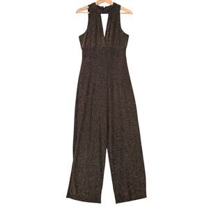 Almost Famous Gold Metallic Wide Leg Jumpsuit Women's L/XL Disco Party New Years